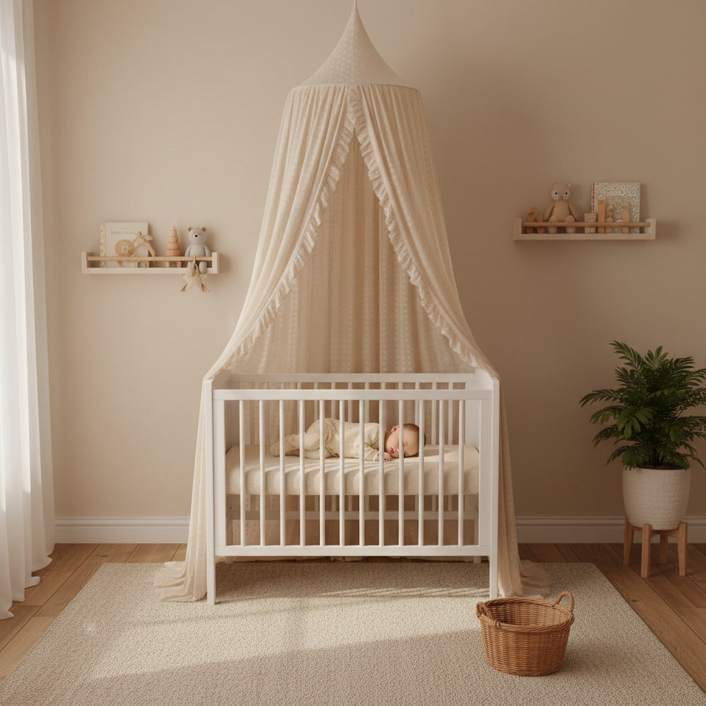 Voile pour lit bebe beige sommeil serein Cocon Protecteur