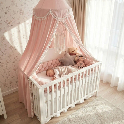 Voile pour lit bebe enveloppe bébé dormant paisiblement dans berceau Rose Protecteur