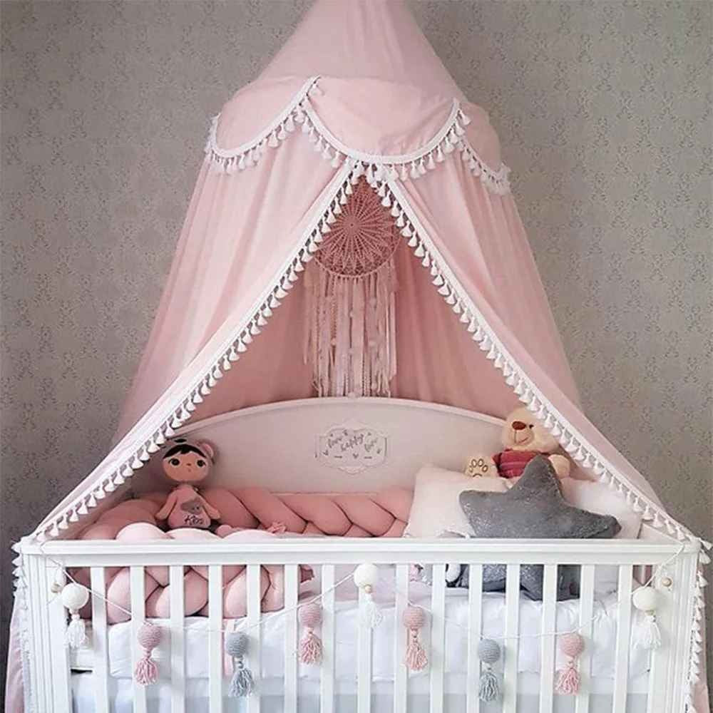 Voile pour lit bebe suspendu sur berceau avec tresse de lit Rose Protecteur
