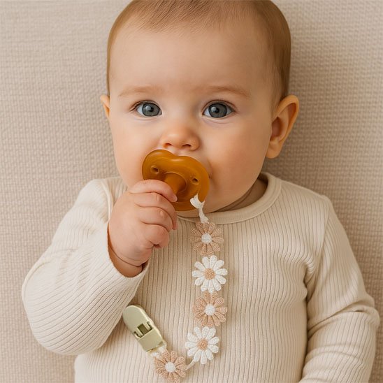 Attache tetine en coton naturel Fleurine