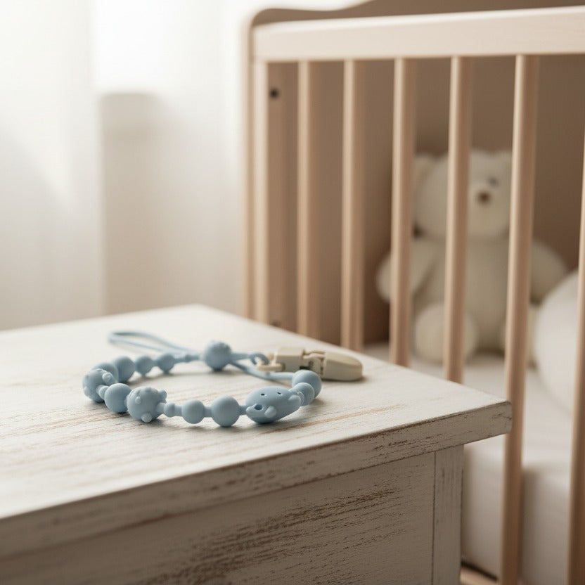 attache tetine en silicone bleue Sécuri Bébé