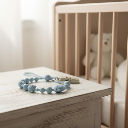 attache tetine en silicone bleue Sécuri Bébé