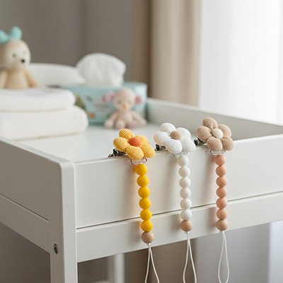 Attache tetine fleur avec des couleurs douces - Pratique et Sécurisée
