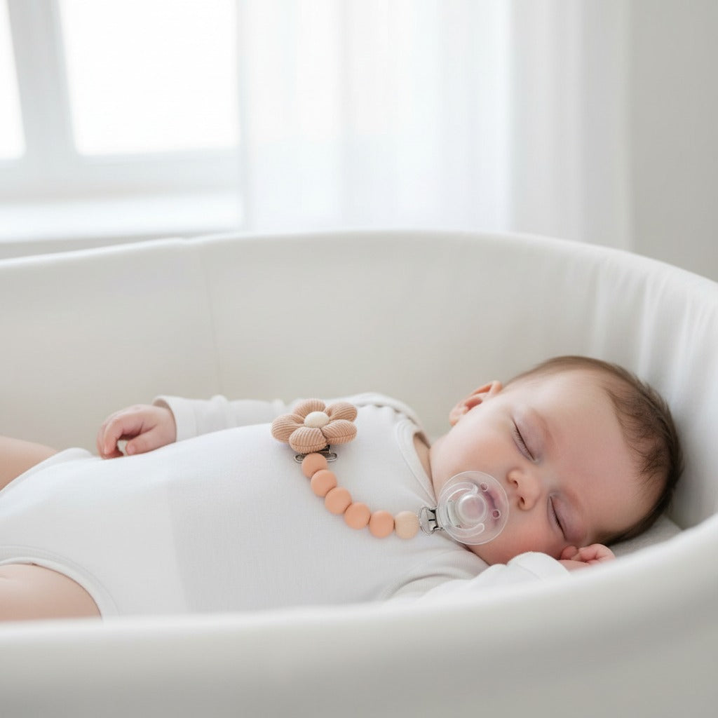 attache tetine fleur blanche sommeil paisible Pratique et Sécurisée