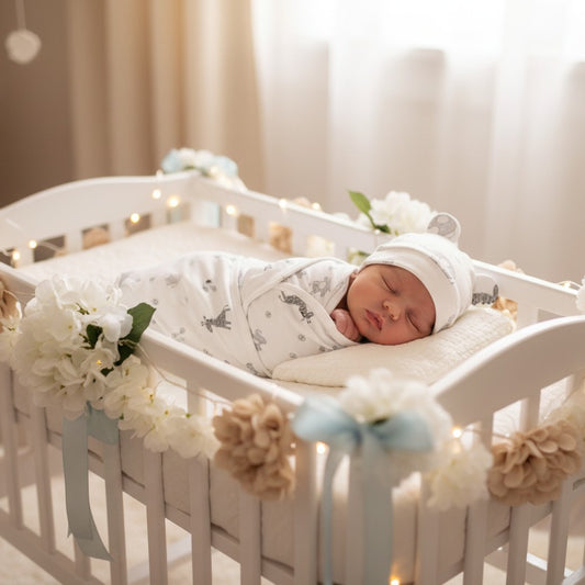 bébé dort dans berceau avec Couverture emmaillotage coton Douce Sérénité