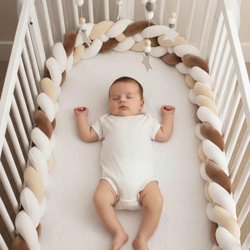 bébé dort dans berceau avec tresse de lit bébé - Brun Clair