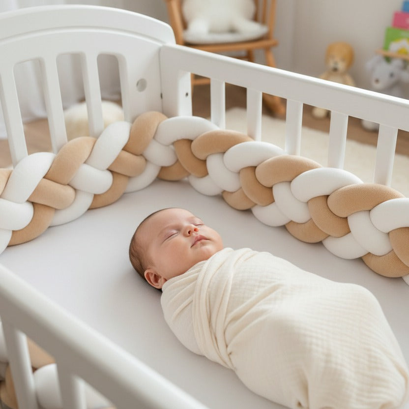 bébé dort dans berceau avec tresse de lit protectrice LinéaMax