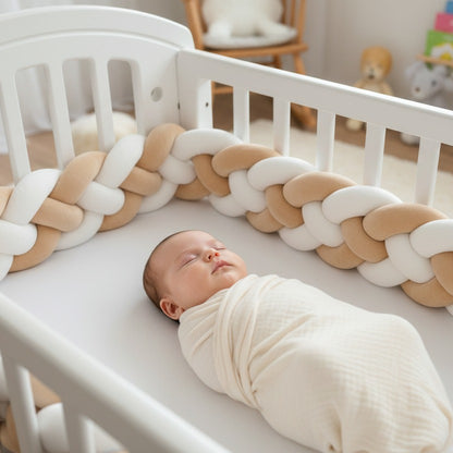 bébé dort dans berceau avec tresse de lit protectrice LinéaMax