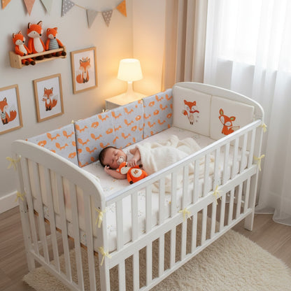 bébé dort dans berceau sécurisé par Tour de lit Renard Coton