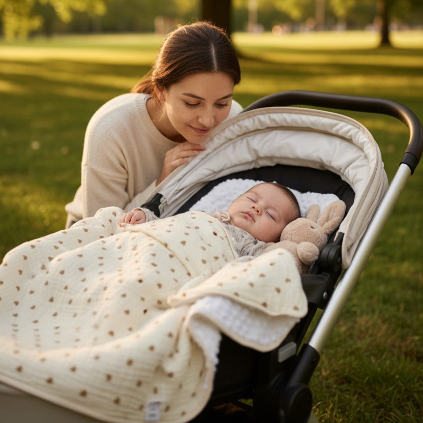 bébé dort dans poussette avec plaid bebe TenderHug