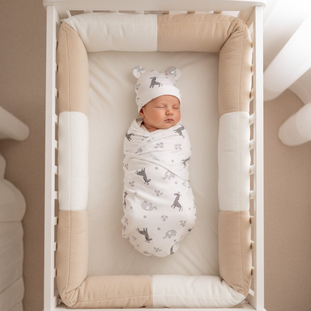 bébé dort paisiblement dans berceau avec Couverture emmaillotage coton Douce Sérénité