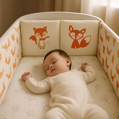 bébé dort sereinement dans berceau sécurisé par Tour de lit Renard Coton 