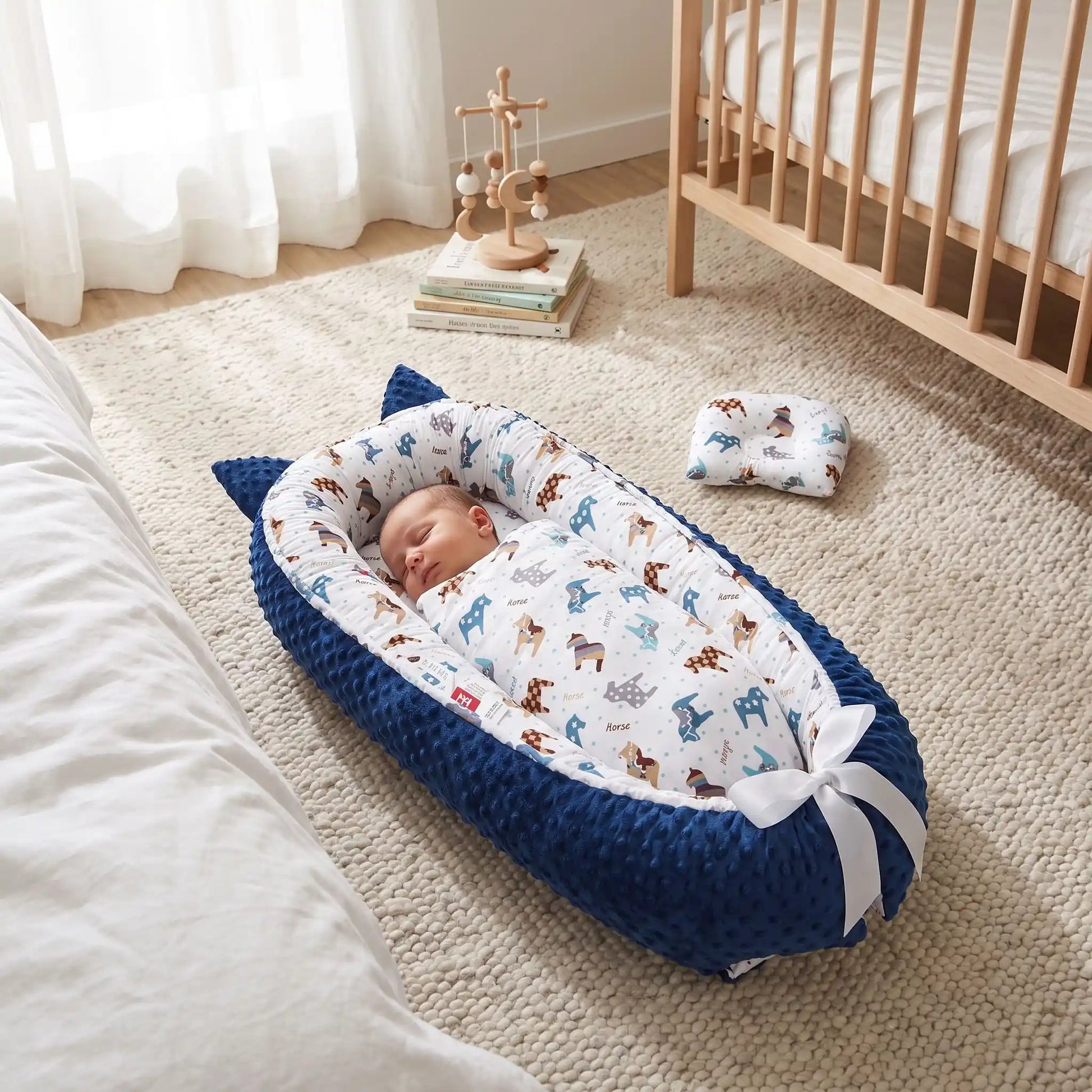 bébé dort sereinement dans réducteur de lit bebe cocon serein