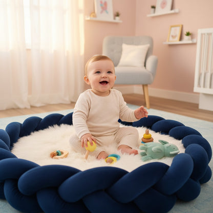 bébé jouant sur tapis entouré de tresse bébé de lit Bleu Marine Protection Cocon