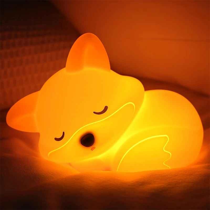 bebe veilleuse orange mignonne Renard Silicone Rechargeable