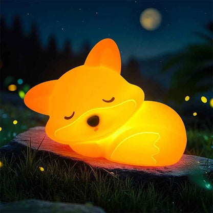 bebe veilleuse orange yeux fermés Renard Silicone Rechargeable