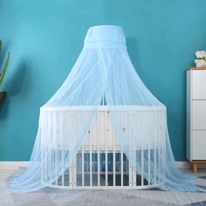 ciel de lit bebe avec support élégant moustiquaire bleue