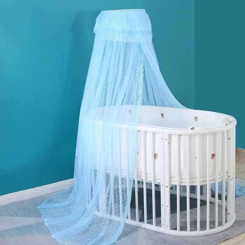 ciel de lit bebe avec support installation facile moustiquaire bleue