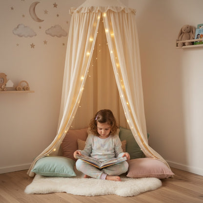ciel de lit bébé beige coin lecture idéal féerique