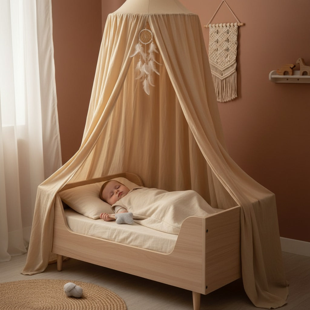 ciel de lit bébé beige sommeil serein cocon apaisant