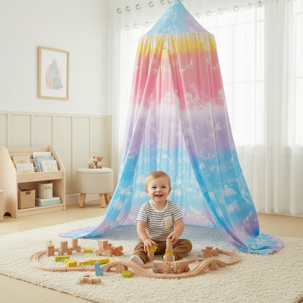 ciel de lit bebe coin jeux arc-en ciel protecteur