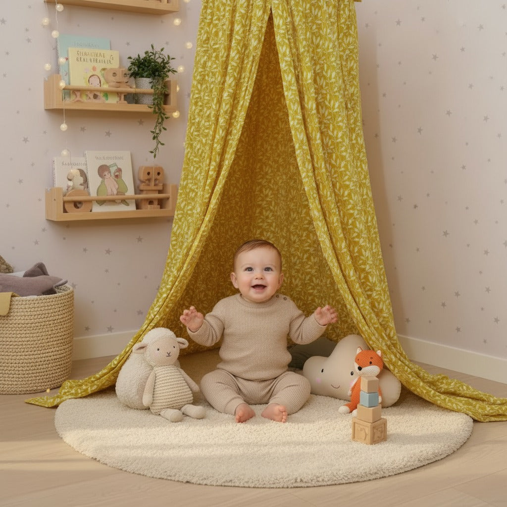 ciel de lit bebe coin jeux chaleureux mousseline coton