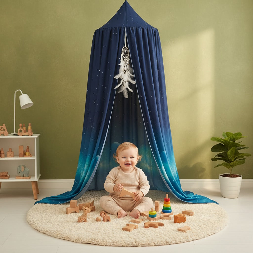 ciel de lit bébé espace de jeux chaleureux étoilé apaisant