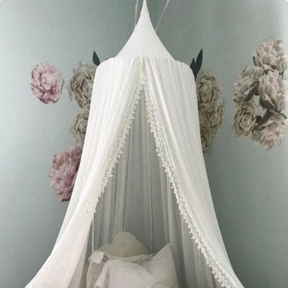 ciel de lit bébé fille blanc avec dentelle doux nuage