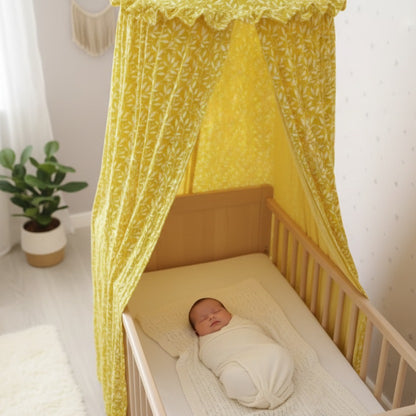 ciel de lit bebe moutarde sommeil paisible mousseline coton