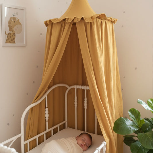 ciel de lit bébé sommeil paisible jaune moutarde fait main