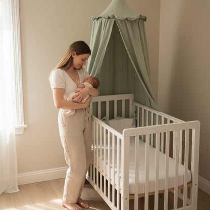 ciel de lit bébé vert espace cocooning coton apaisant