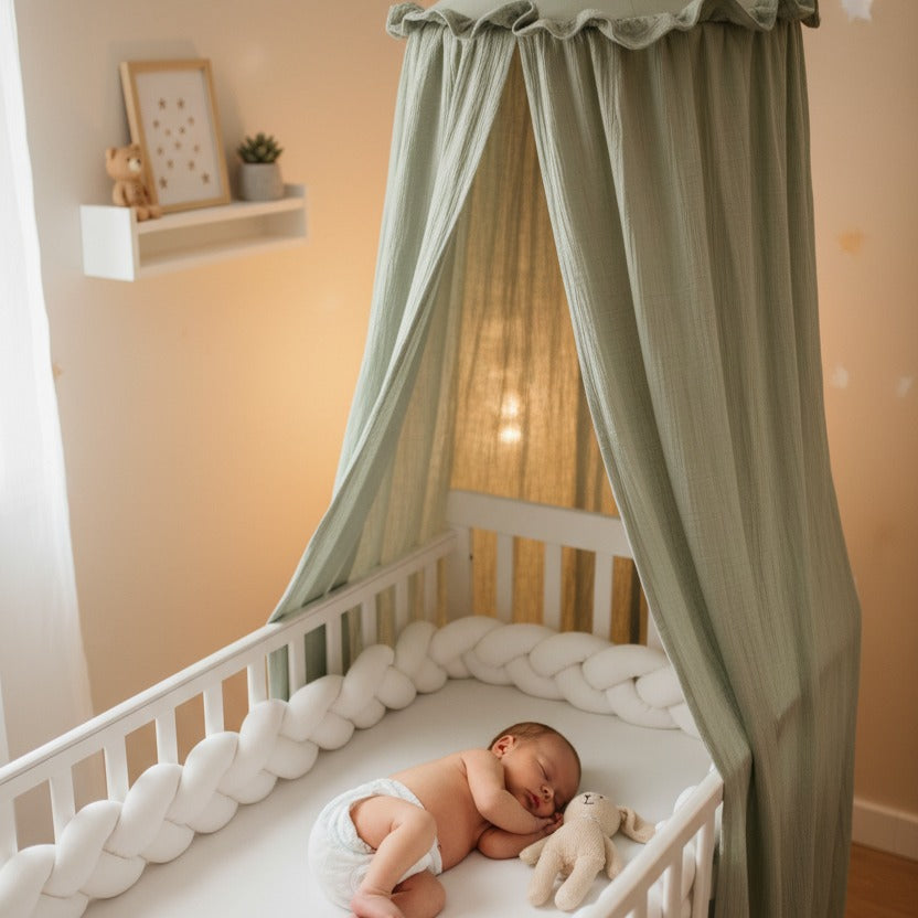 ciel de lit bébé vert sommeil serein coton apaisant