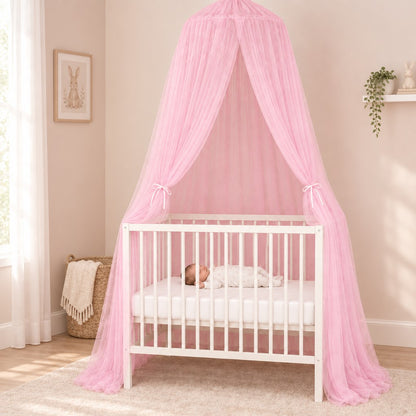 ciel de lit fille polyester suspendu dessus berceau rose blush
