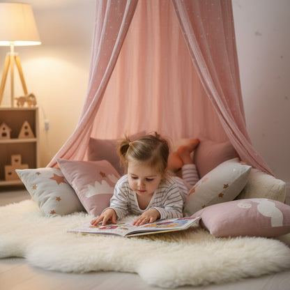 ciel de lit pour berceau coin lecture Étoilé Rose Poudré