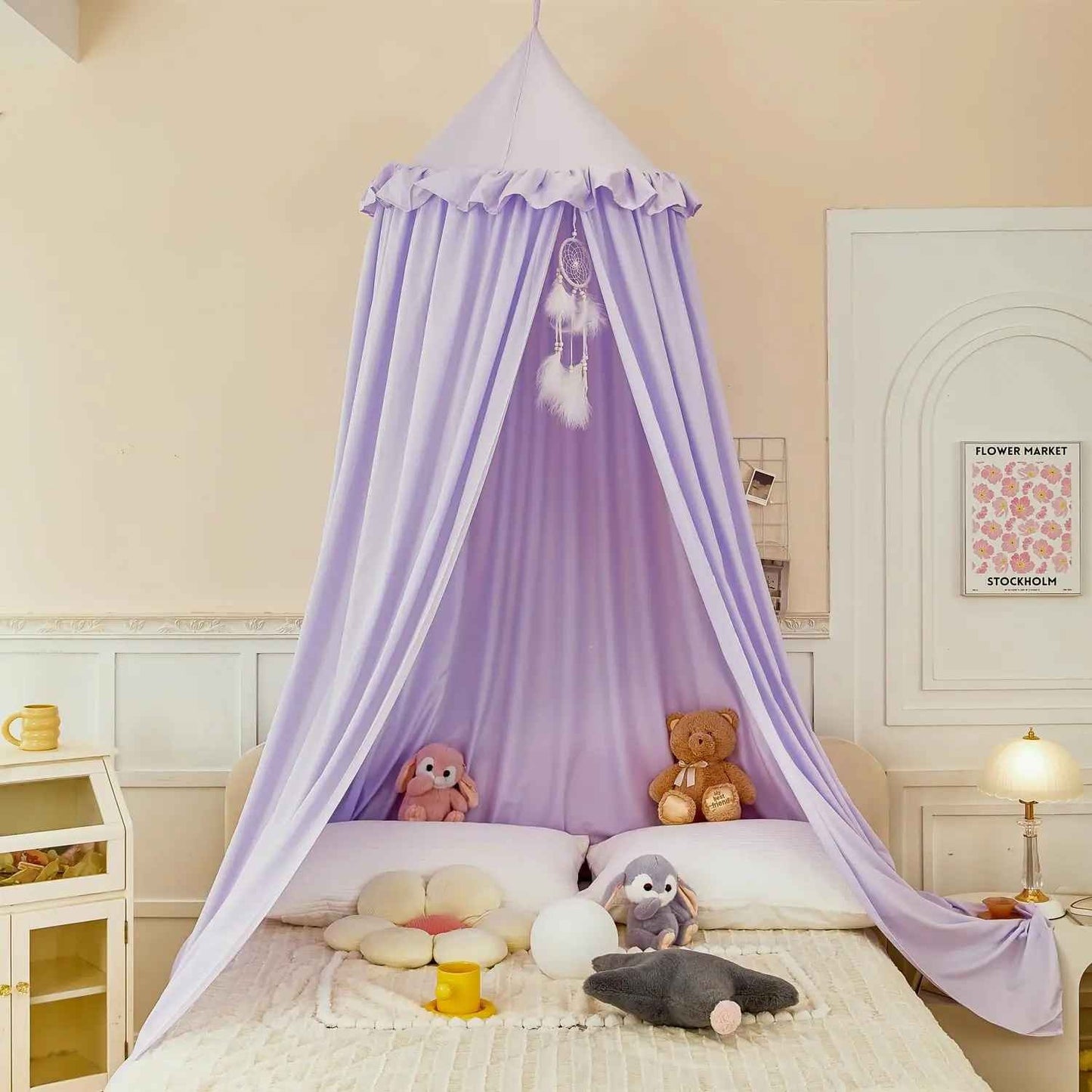 ciel de lit pour berceau mauve suspendu sur lit enfant Cocon Magique