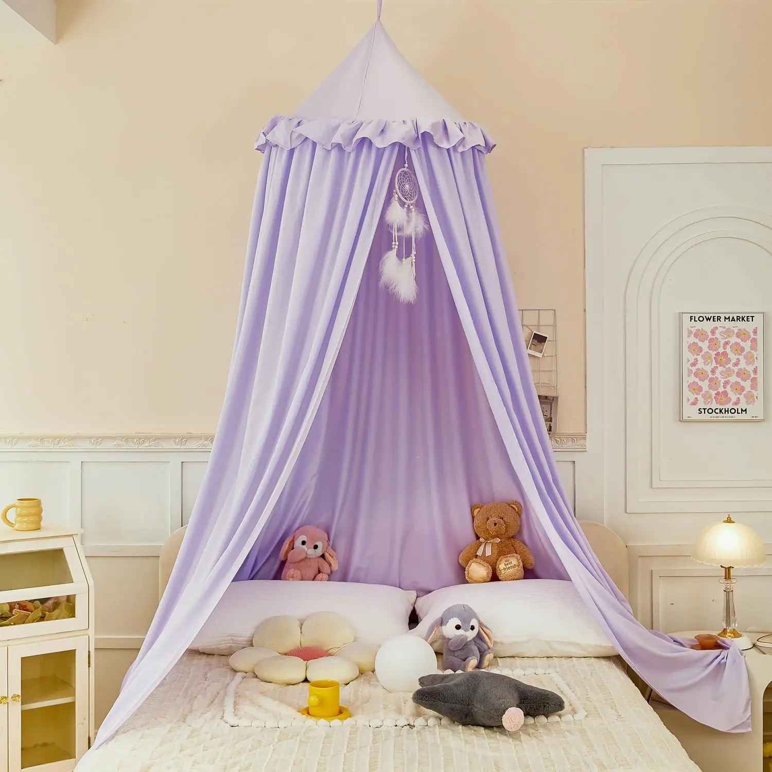 ciel de lit pour berceau mauve suspendu sur lit enfant Cocon Magique