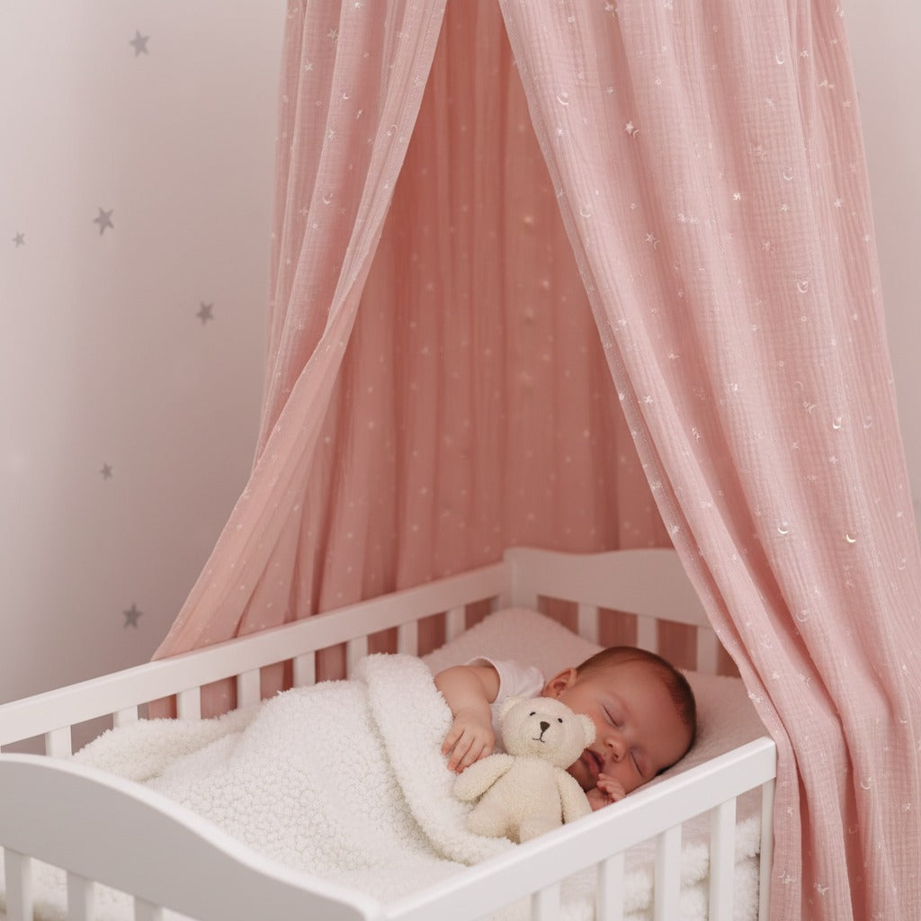 ciel de lit pour berceau premium Étoilé Rose Poudré
