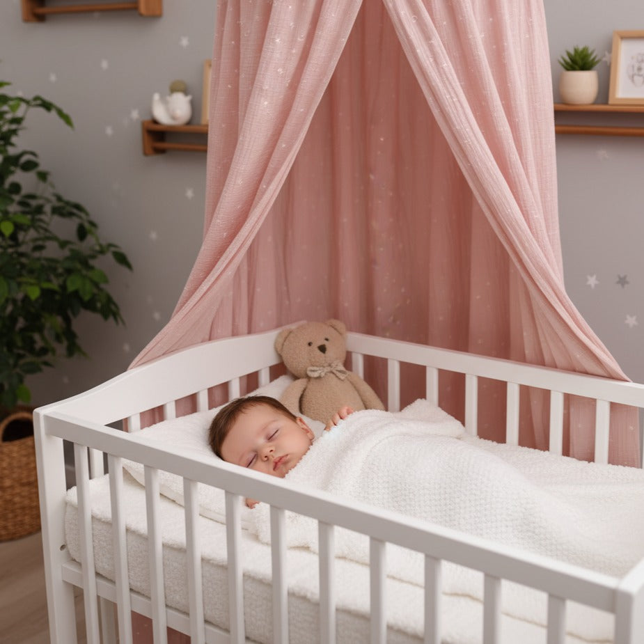 ciel de lit pour berceau sommeil serein - Étoile Rose Poudré