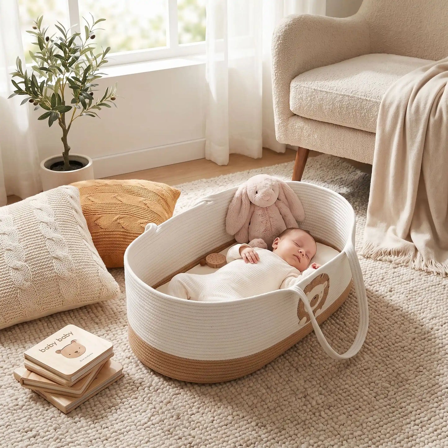 couffin bebe dans salon sommeil paisible portable coton