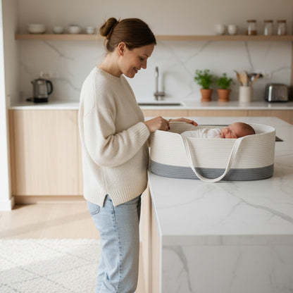 couffin bébé pratique maman dans cuisine - nomade en coton