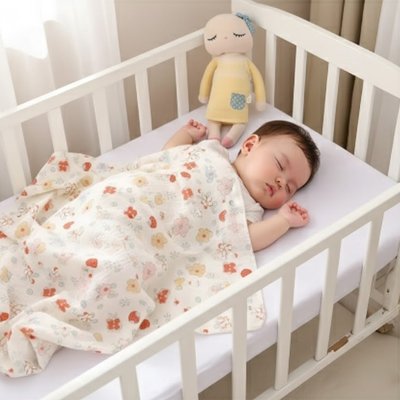Couverture bébé douce coton couvre bébé dort paisiblement dans un berceau - Coton Bio Douceur