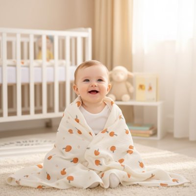 Couverture bébé douce enveloppe bébé motif champignons - Coton Bio Douceur