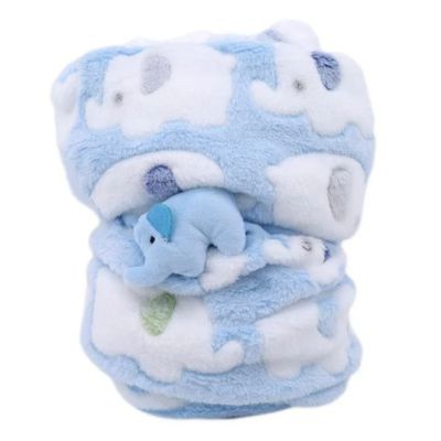Couverture bebe douce mignonne bleu éléphanteau douceur