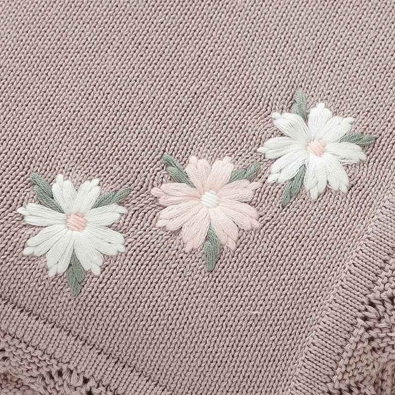 Couverture bébé douce motifs floraux paisible Coton tricote