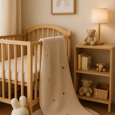 Couverture bébé douce sur un berceau Nid Tricoté