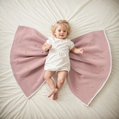 Couverture bébé douce tricotée rose fillette allongée La Maillette