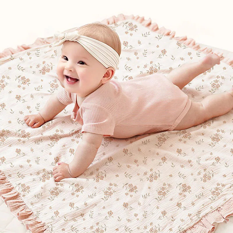 couverture douce bebe motifs floraux Nuage Poudré