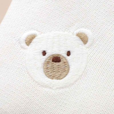 Couverture douce bebe tricot blanche détail Rêve d'Ours