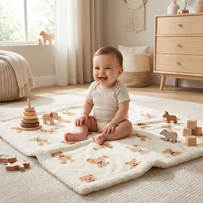 couverture polaire bebe tapis d'éveil ours beige