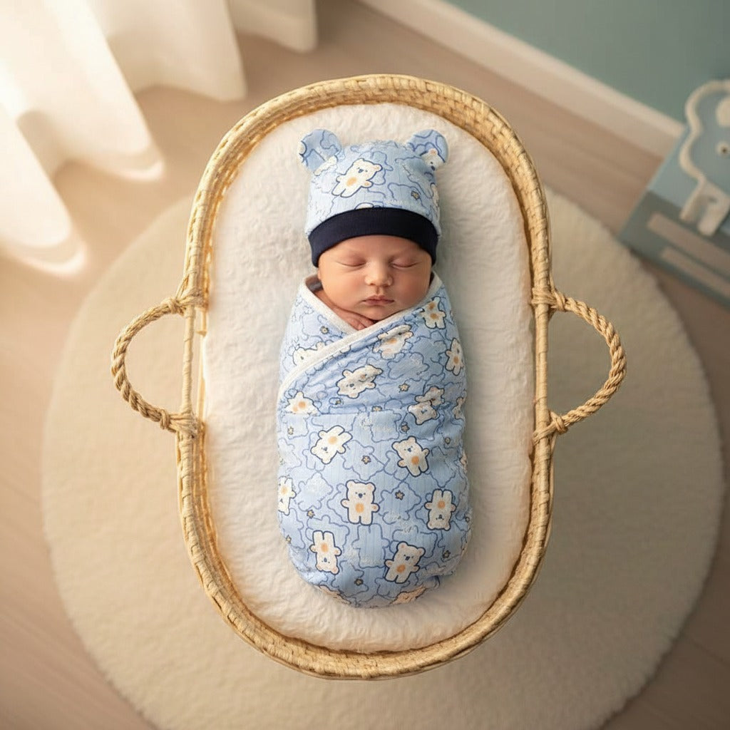 couverture pour emmaillotage sommeil paisible bébé ours Tendresse Enveloppée